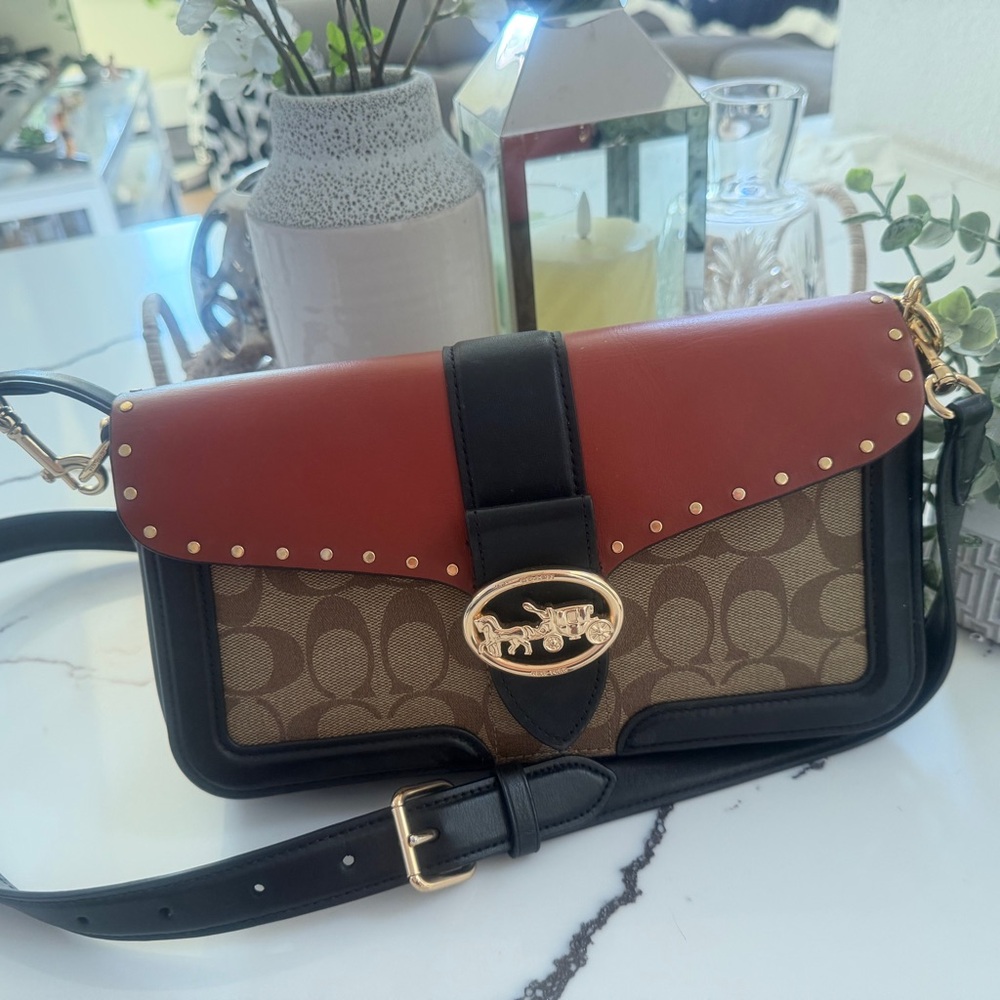 Coach Red and Brown Clutch with Black Accents - Picture 7 of 10